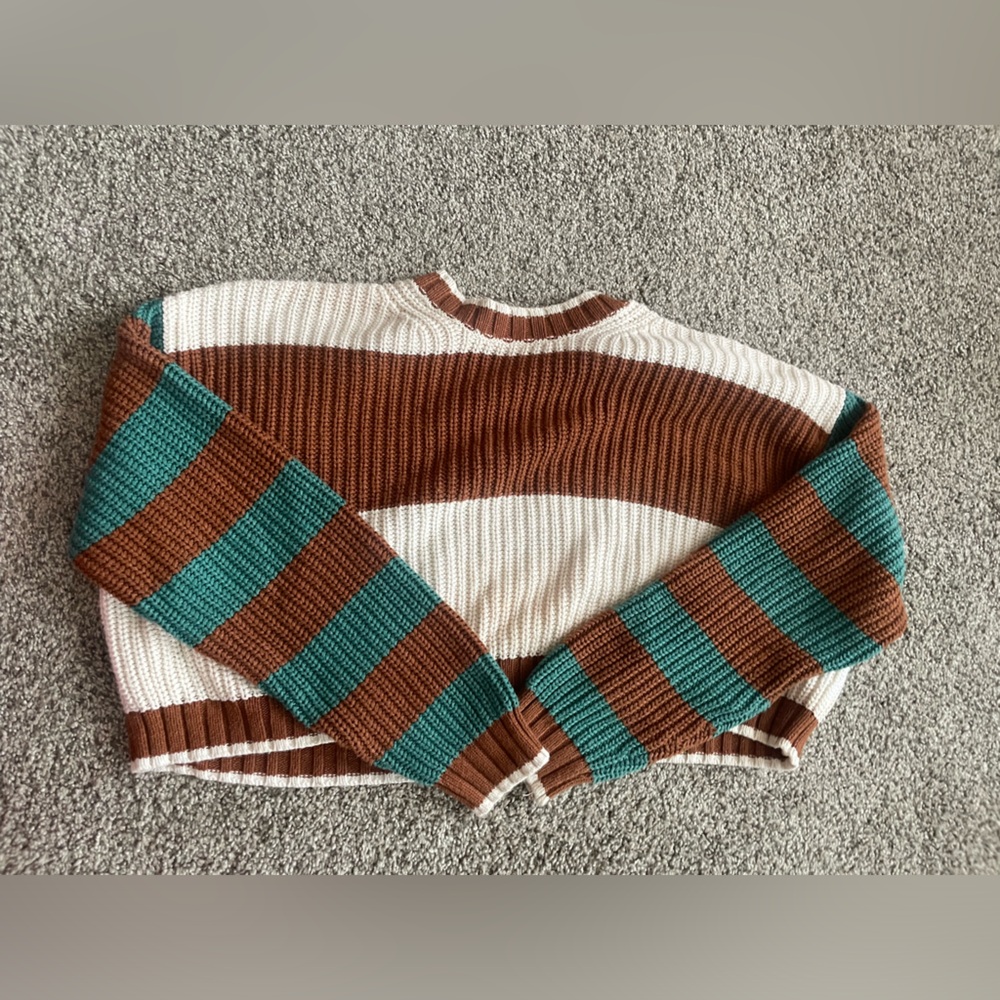 American Eagle Outfitters Brown and Teal Striped Sweater